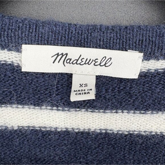 Madewell Women's Cozy Walker Cardigan Sweater XS Navy White Alpaca Nautical - Picture 3 of 7